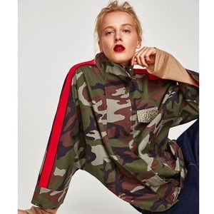 Zara Camouflage Jacket with Red Stripe